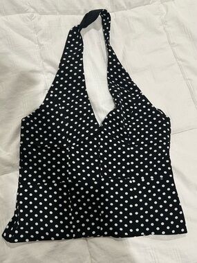 white fox boutique stunner Black and White Polka Dot halter top